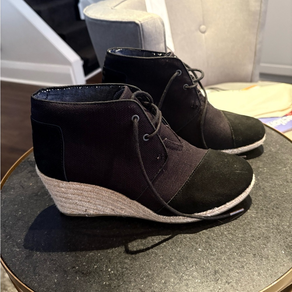 Toms Kala Canvas and Suede Espadrille Wedge Booties.